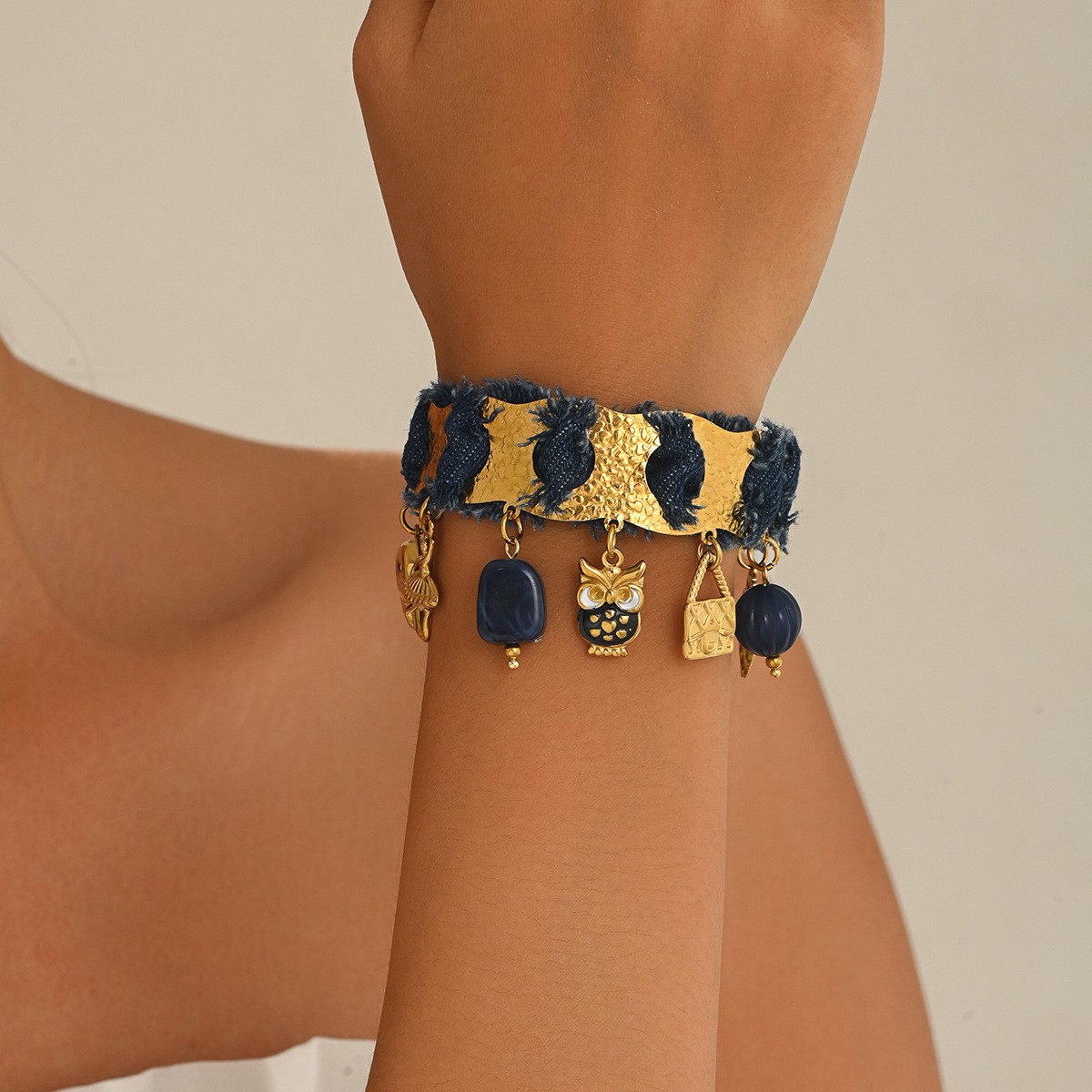 Textured Moon and Star Cuff Bracelet