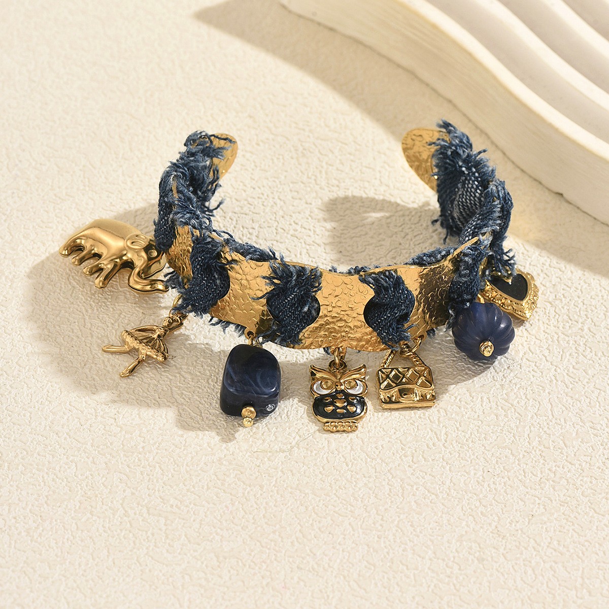 Textured Moon and Star Cuff Bracelet