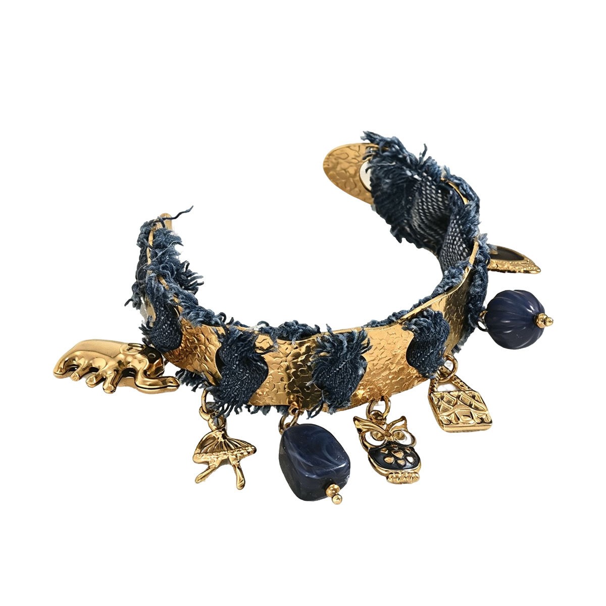 Textured Moon and Star Cuff Bracelet