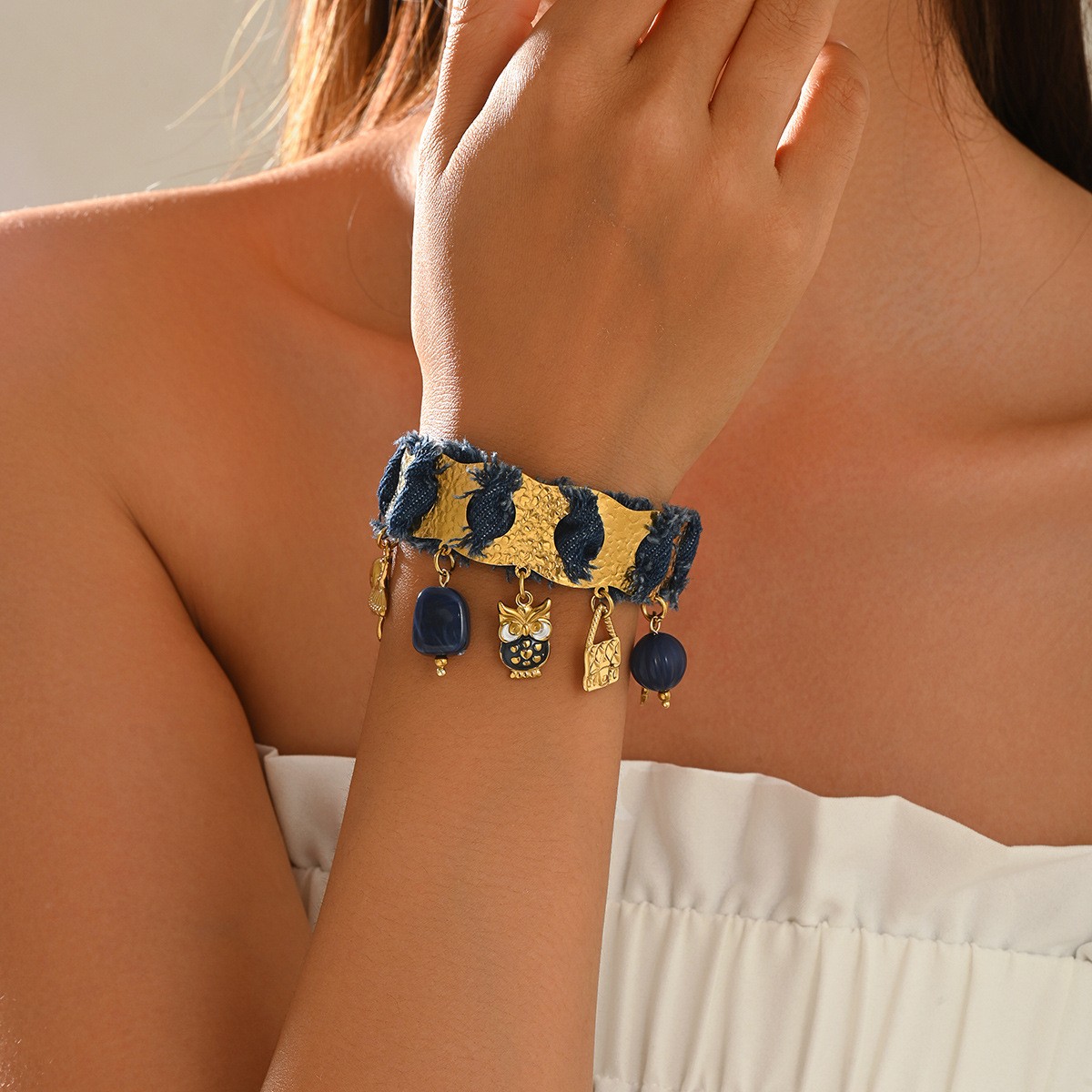 Textured Moon and Star Cuff Bracelet