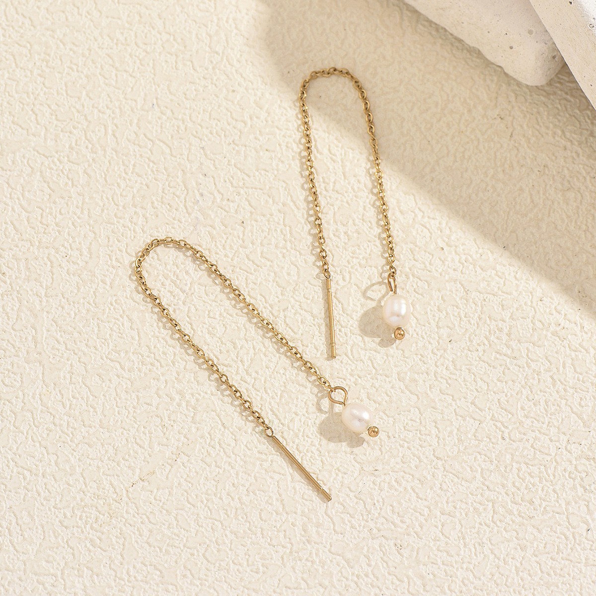 Fine Chain Pearl-Accent Earrings