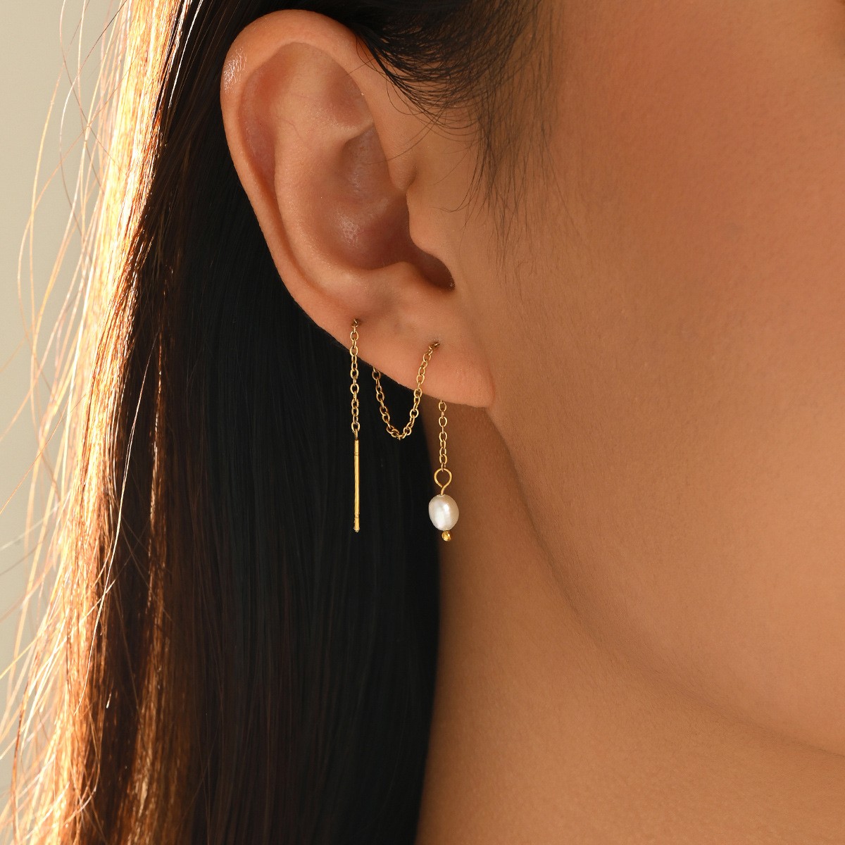 Fine Chain Pearl-Accent Earrings