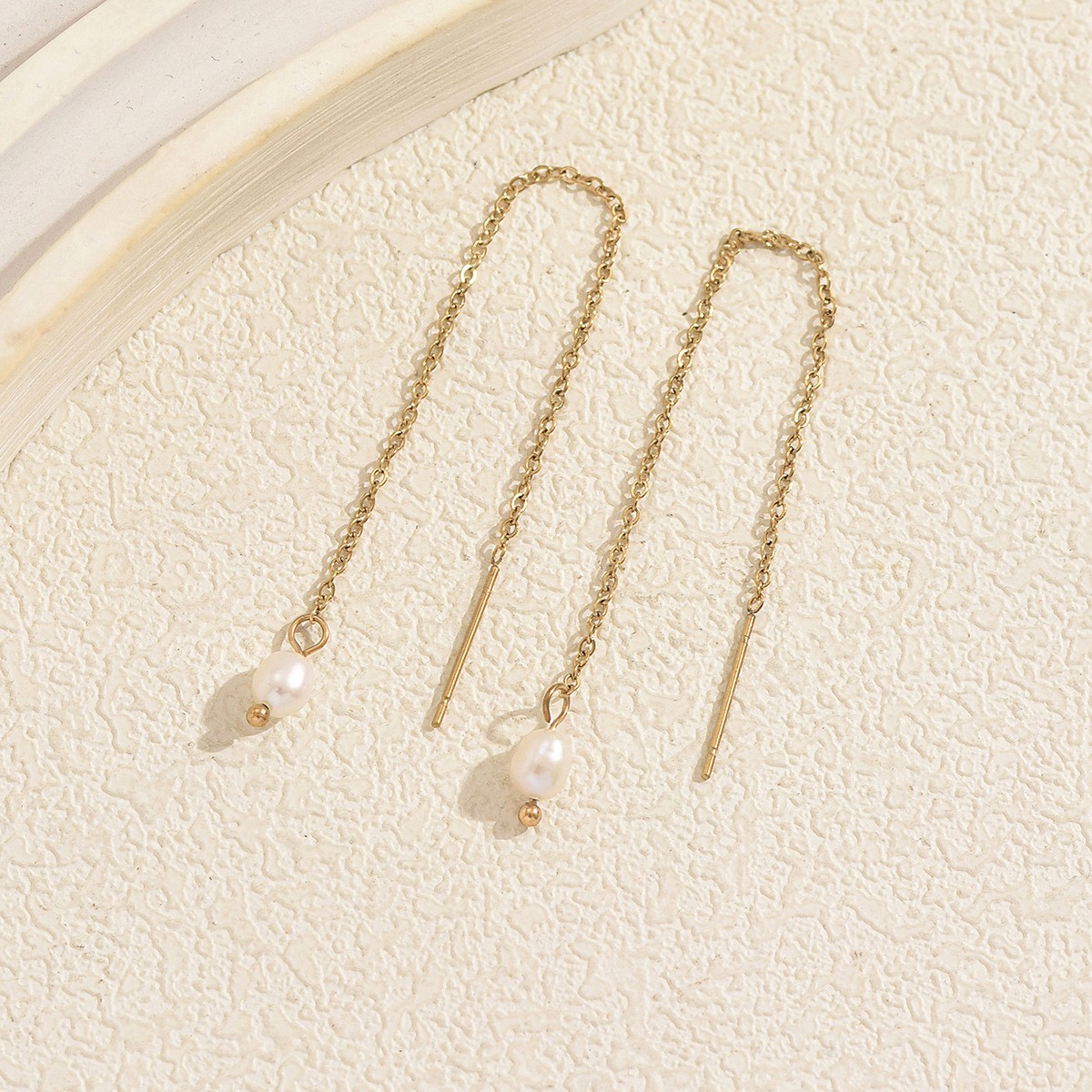 Fine Chain Pearl-Accent Earrings