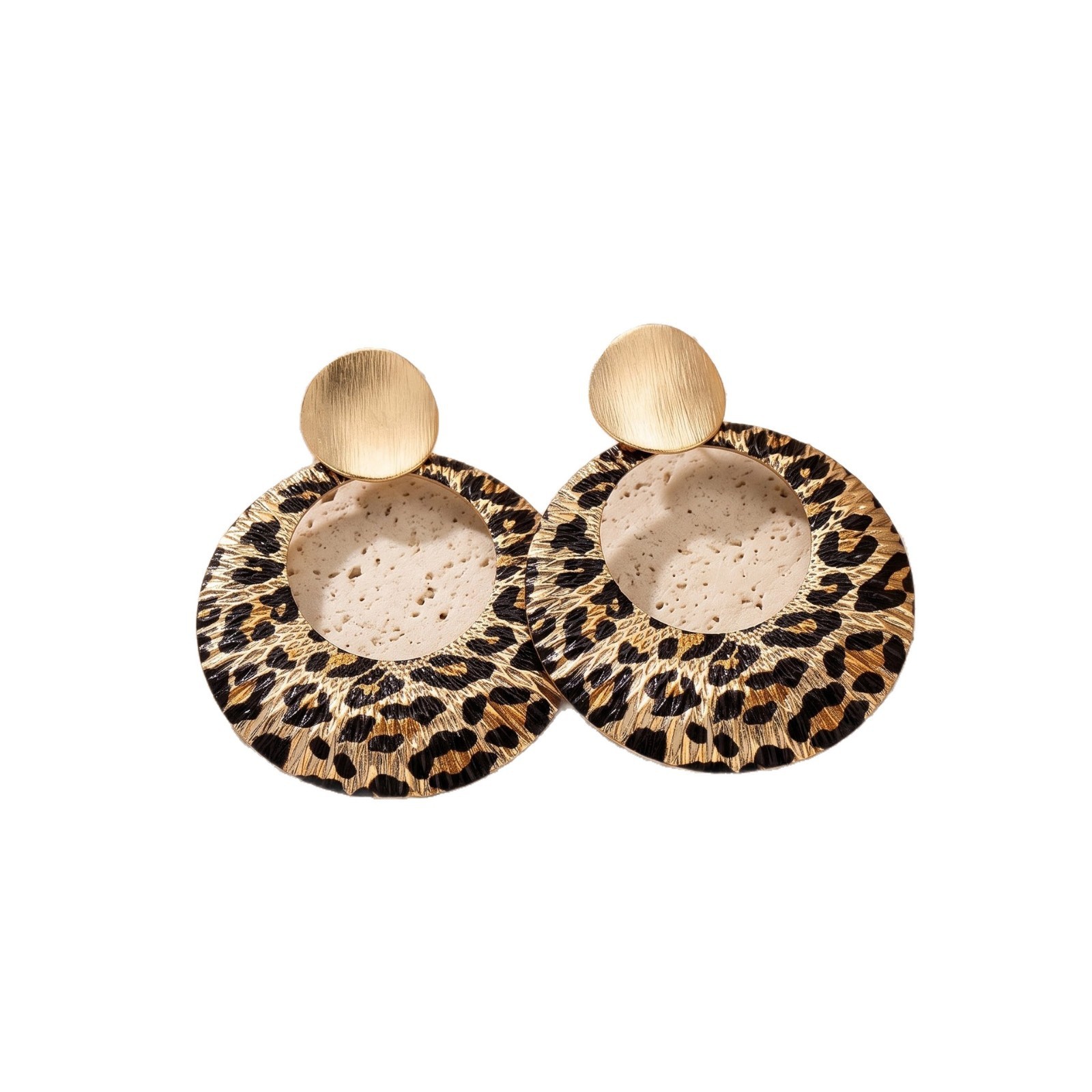 Leopard-Print Disc Drop Earrings