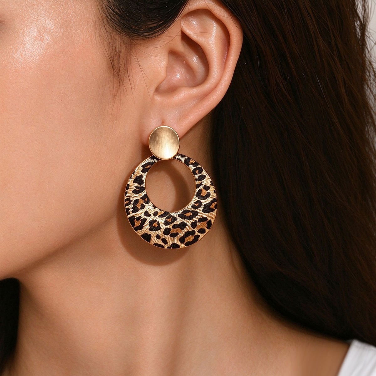 Leopard-Print Disc Drop Earrings