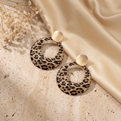 Leopard-Print Disc Drop Earrings