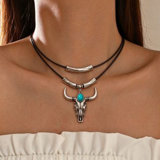 Layered Bull-Head Pendant Necklace