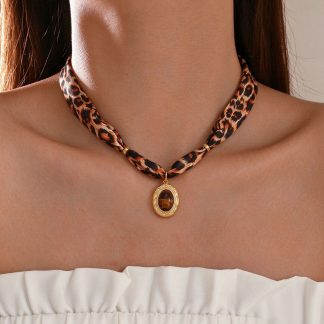 Leopard-Print Scarf Pendant Necklace