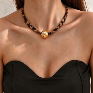Twisted Cord Necklace with Metallic Center
