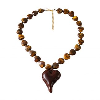 Brown-Tone Bead and Heart Pendant Necklace - alternate view