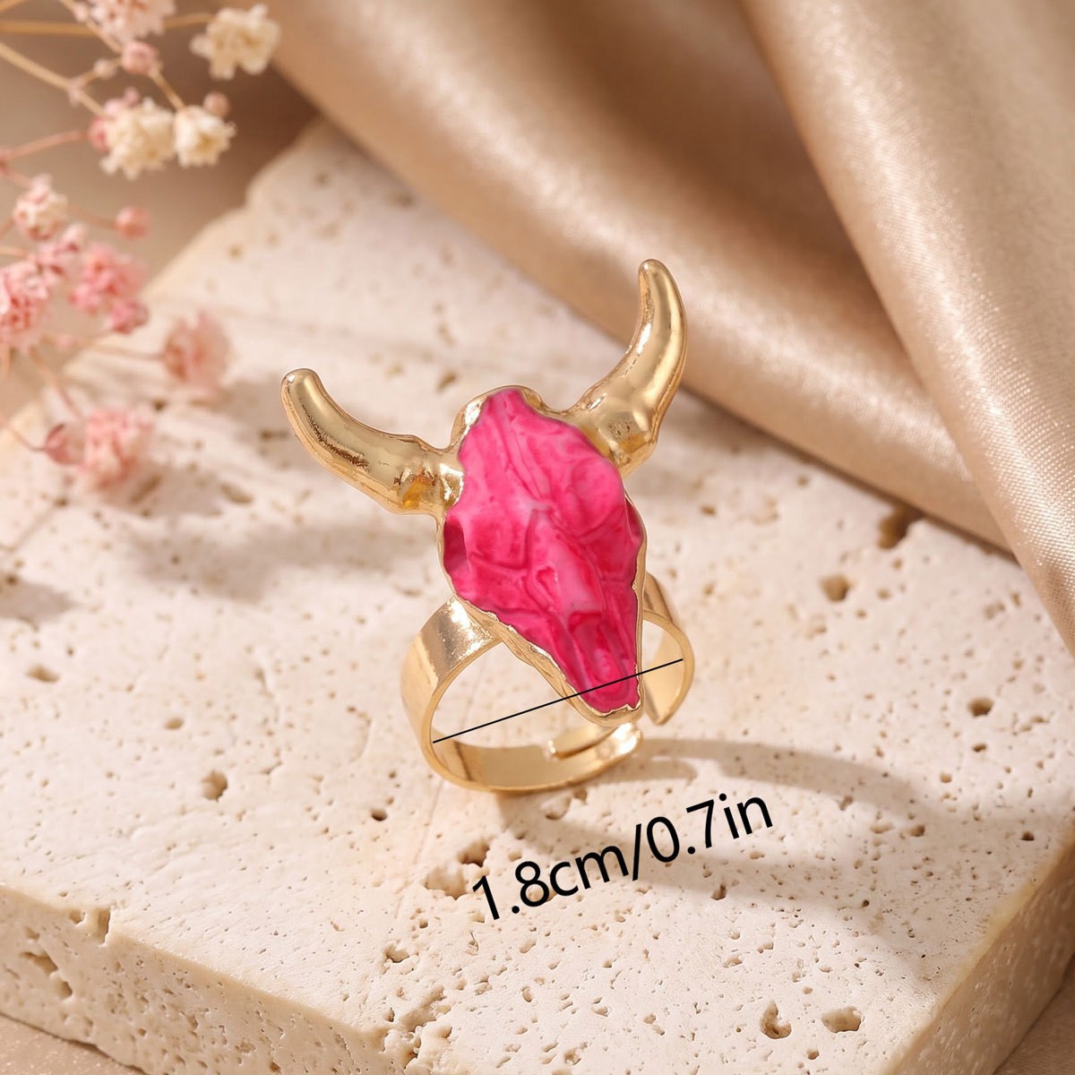Bull-Head Color-Inlay Open Ring