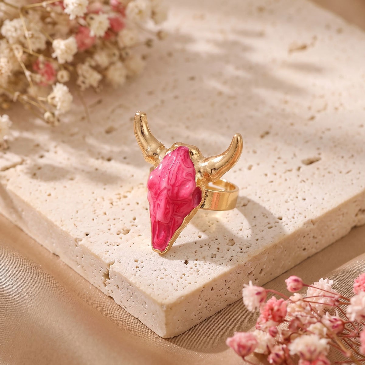 Bull-Head Color-Inlay Open Ring