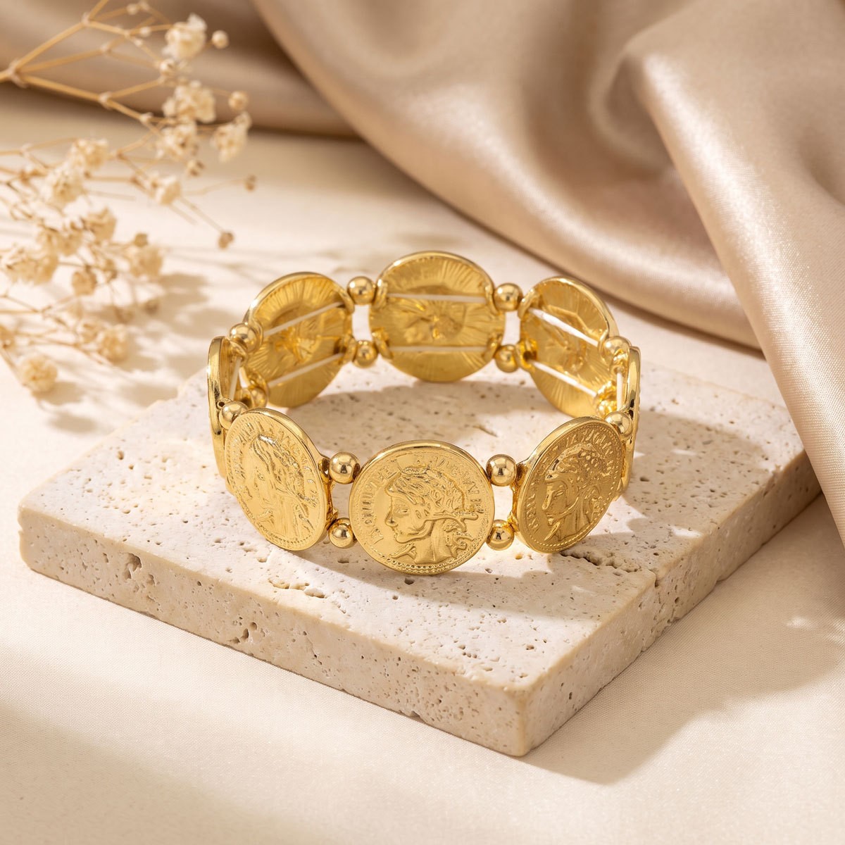 Textured Coin-Link Bracelet