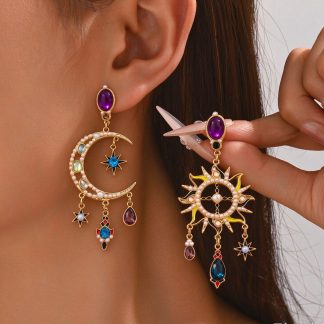 Celestial Sun and Moon Drop Earrings