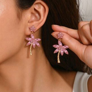 Palm-Tree Crystal-Accent Drop Earrings