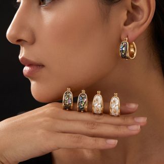 Inlay-Accent Gold-Tone Hoop Earrings