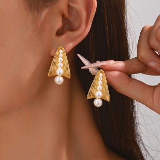 Pearl-Accent Sculptural Stud Earrings