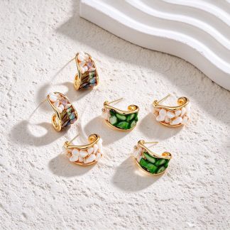 Stone-Accent Hinged Hoop Earrings
