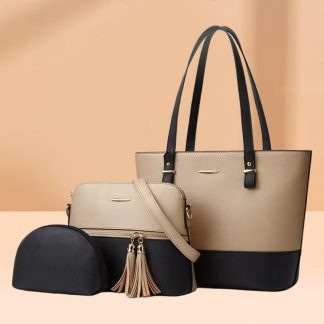 Color-Block Tassel Tote Bag Set - alternate view