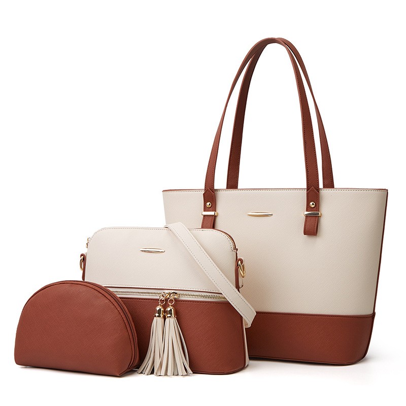 Color-Block Tassel Tote Bag Set