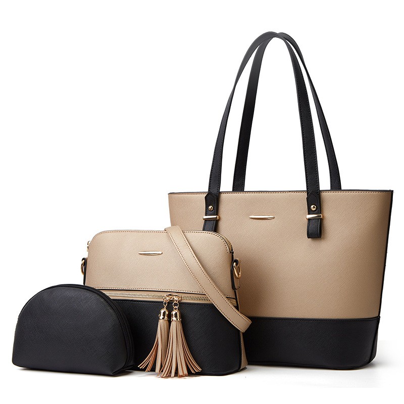 Color-Block Tassel Tote Bag Set