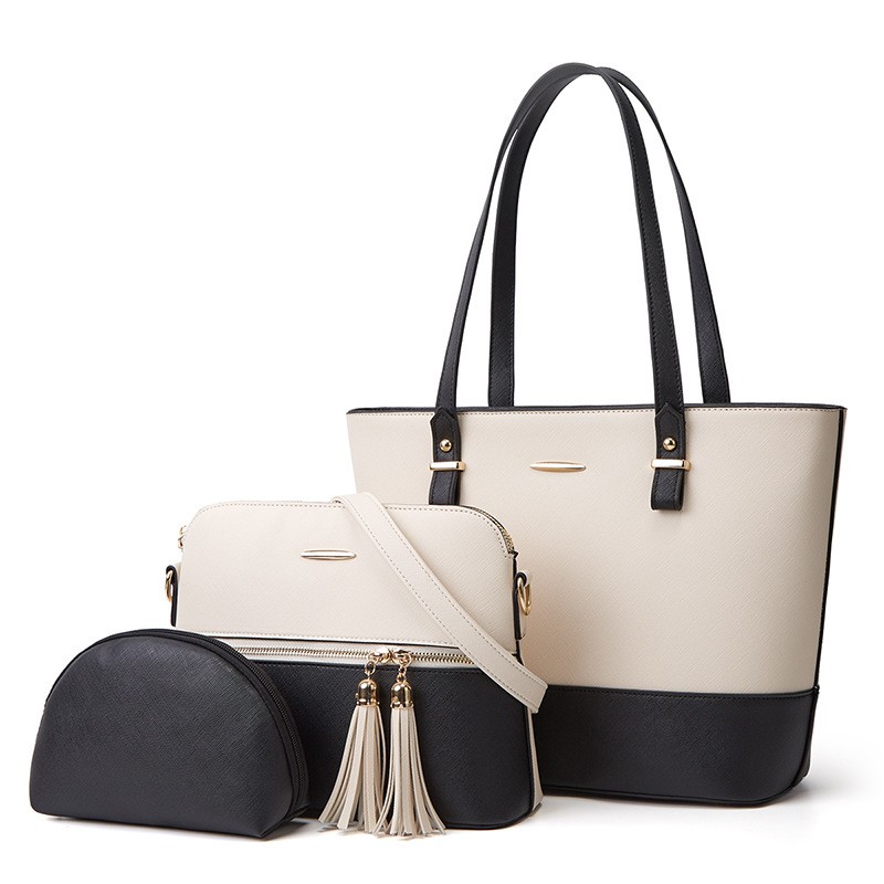 Color-Block Tassel Tote Bag Set