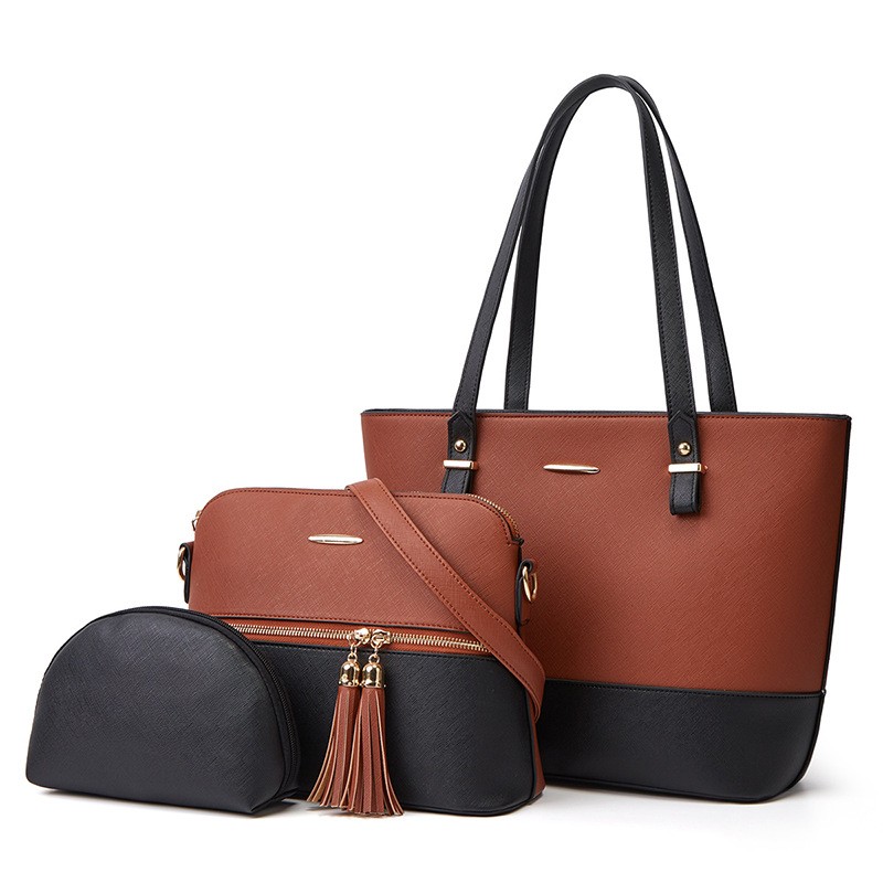 Color-Block Tassel Tote Bag Set