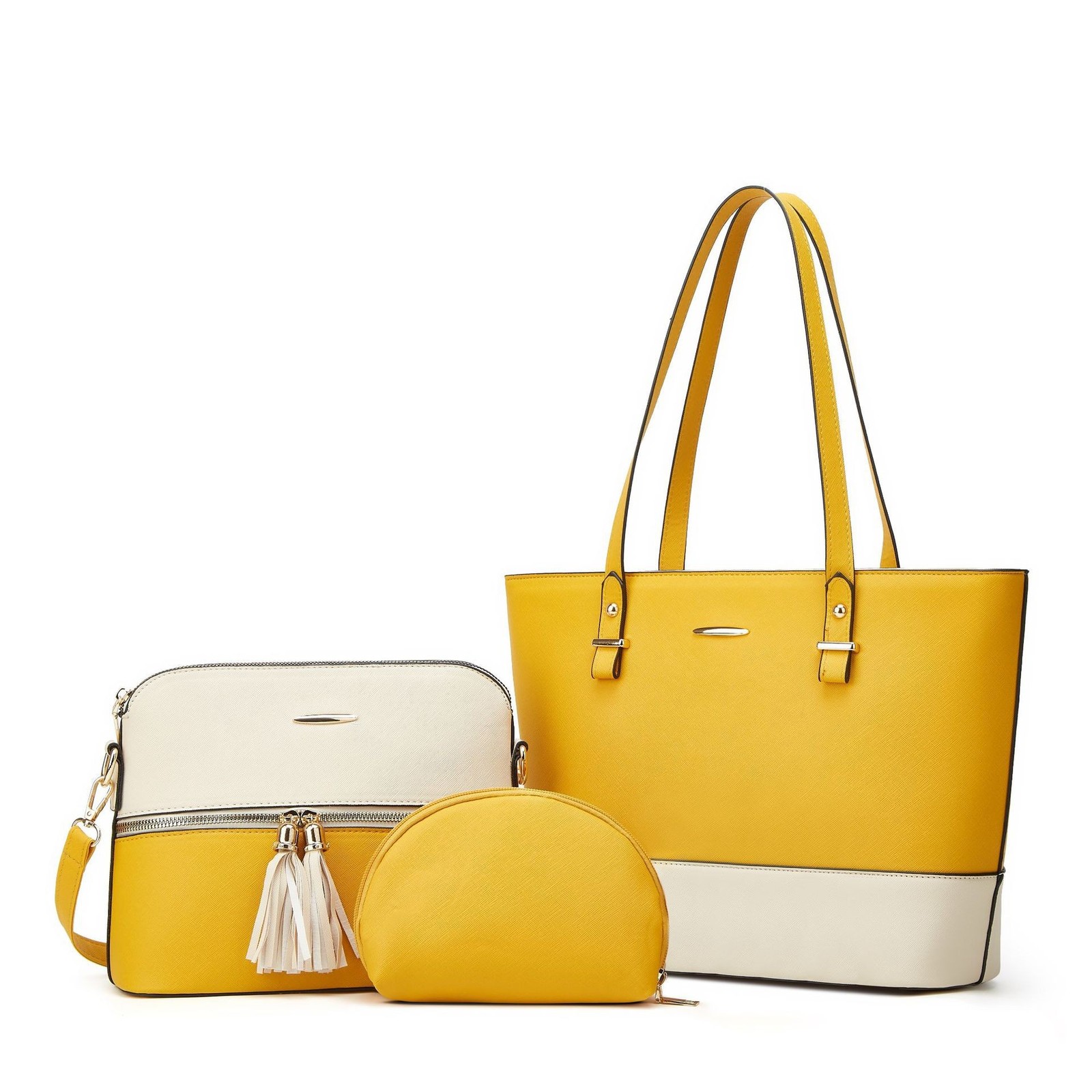 Color-Block Tassel Tote Bag Set