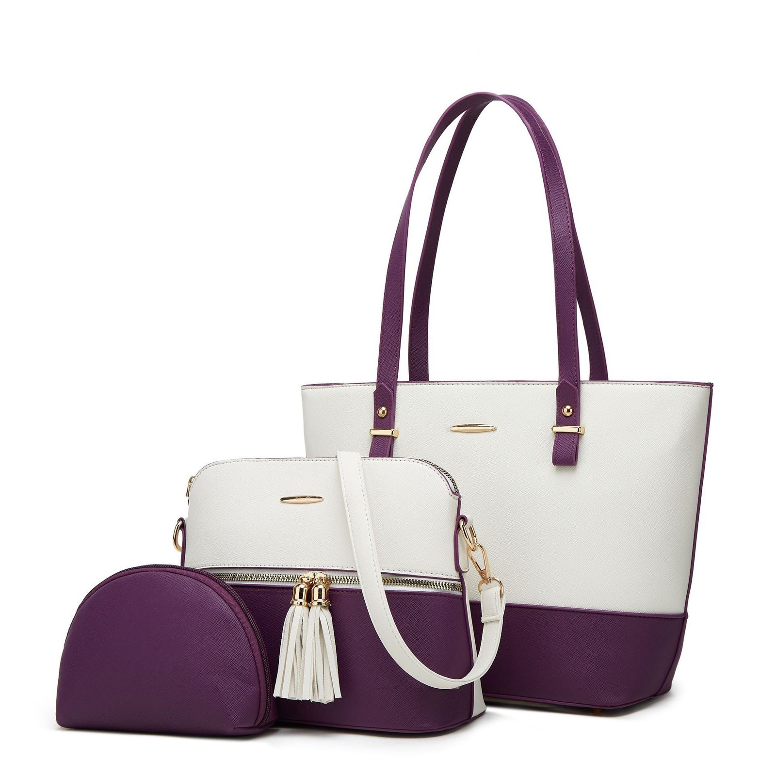 Color-Block Tassel Tote Bag Set