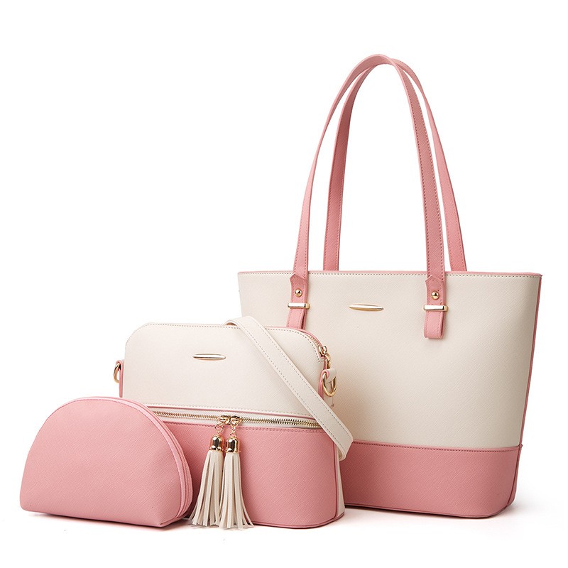 Color-Block Tassel Tote Bag Set