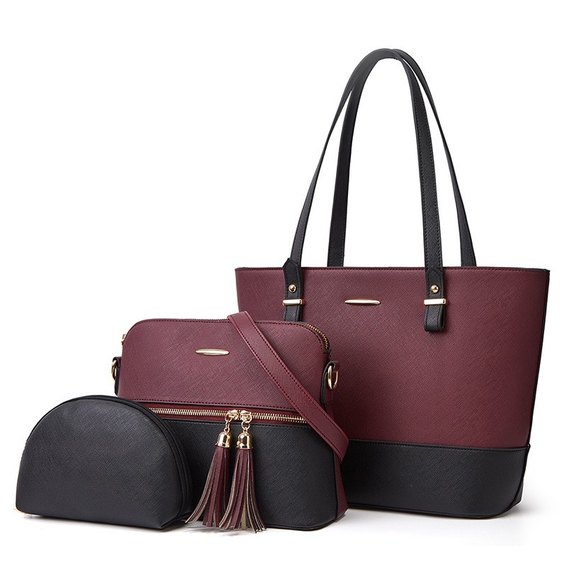Color-Block Tassel Tote Bag Set