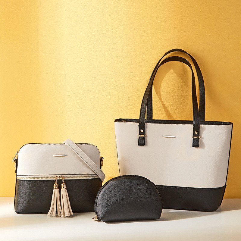 Color-Block Tassel Tote Bag Set