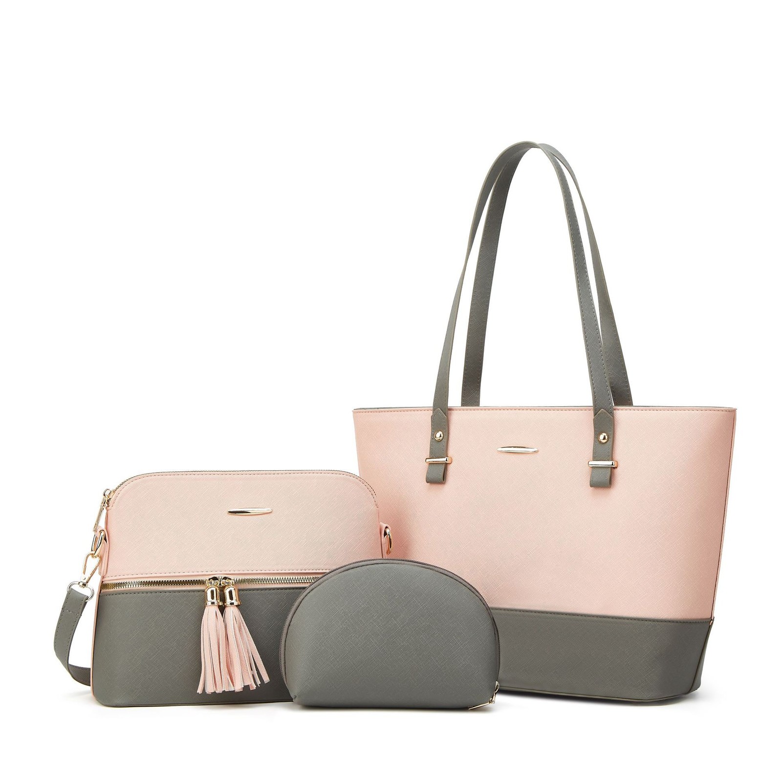 Color-Block Tassel Tote Bag Set