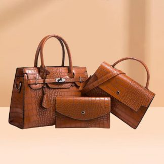 Croc-Texture Handbag and Matching Bag Set - alternate view