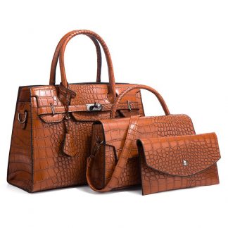 Croc-Texture Handbag and Matching Bag Set