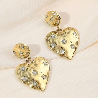 Crystal-Accent Hammered Heart Drop Earrings - alternate view