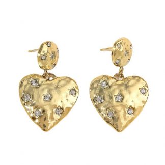 Crystal-Accent Hammered Heart Drop Earrings