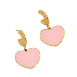 Pink Enamel Heart Drop Earrings