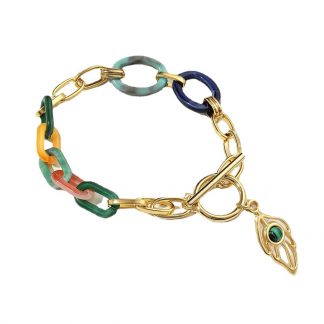 Colorful Link and Feather Charm Bracelet