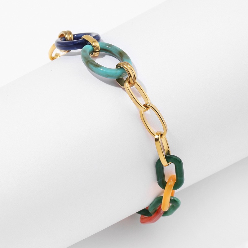 Colorful Link and Feather Charm Bracelet