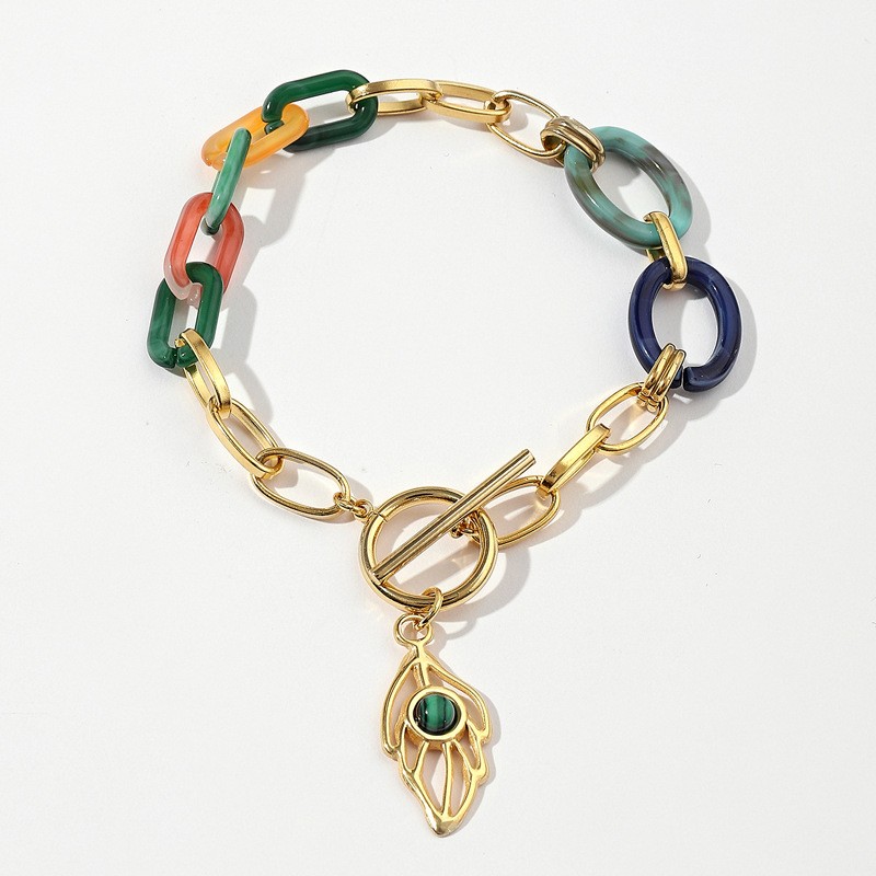 Colorful Link and Feather Charm Bracelet