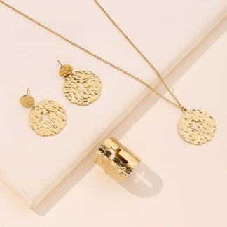 Textured Disc Necklace, Earrings and Ring Set - alternate view