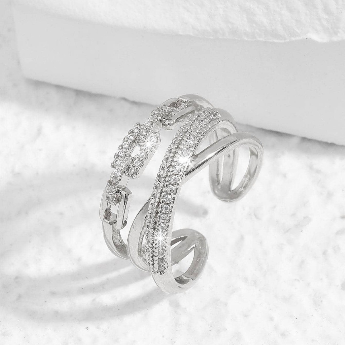Crossed Crystal-Accent Open Ring