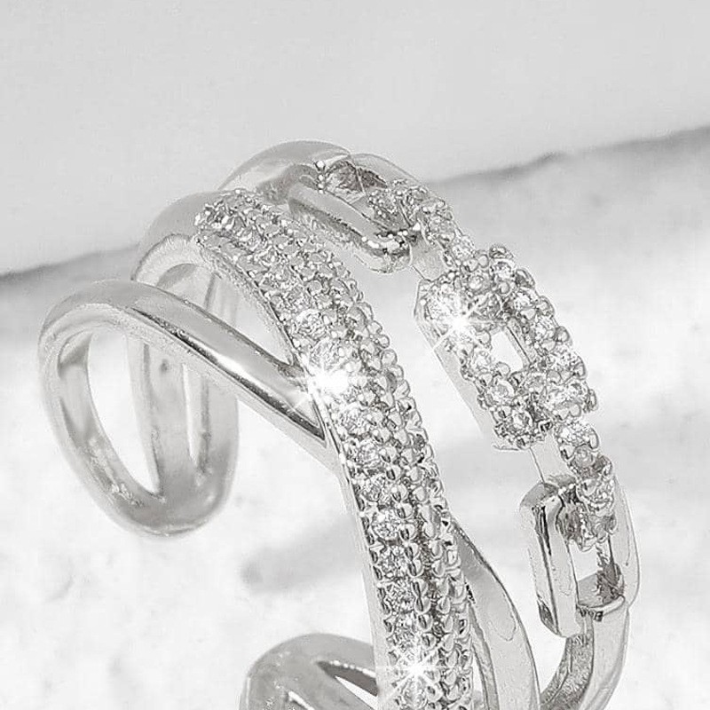 Crossed Crystal-Accent Open Ring