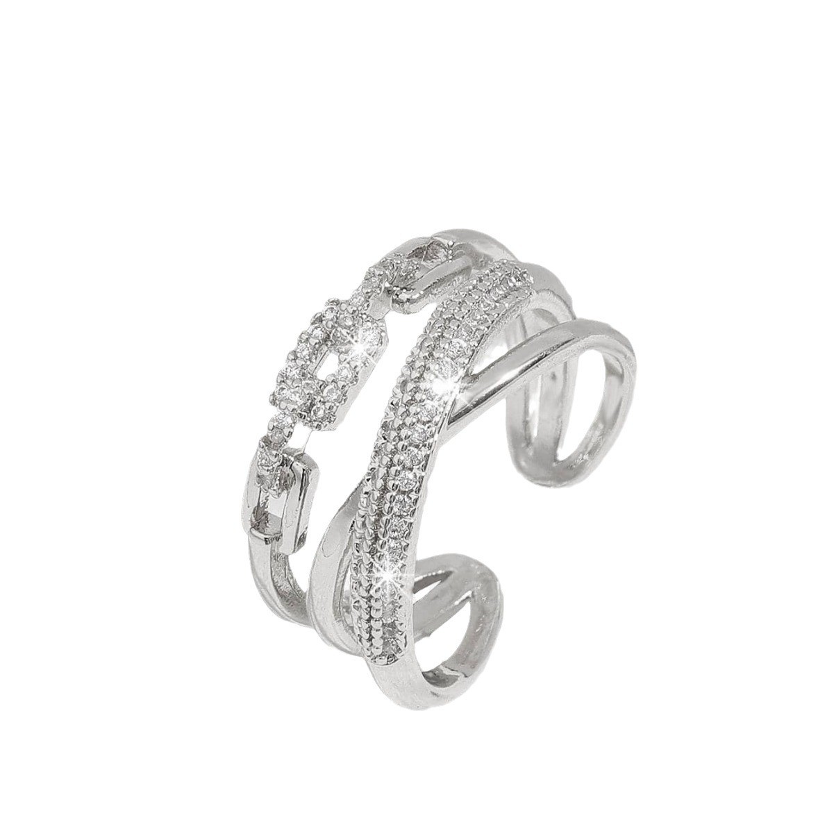 Crossed Crystal-Accent Open Ring