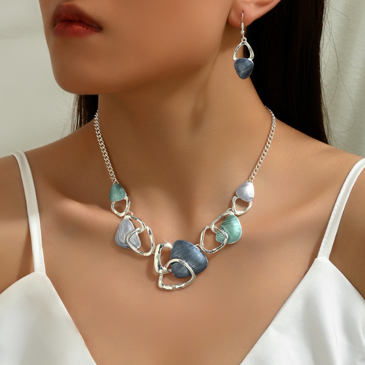 Oval Stone-Effect Necklace and Earrings Set