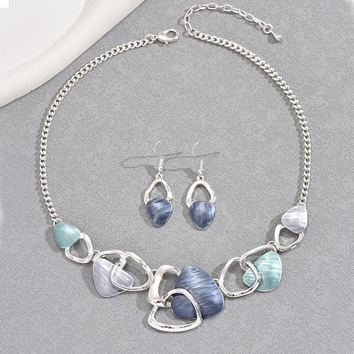 Oval Stone-Effect Necklace and Earrings Set