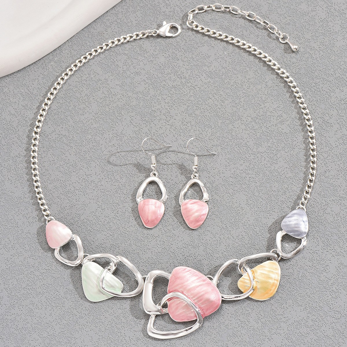 Oval Stone-Effect Necklace and Earrings Set