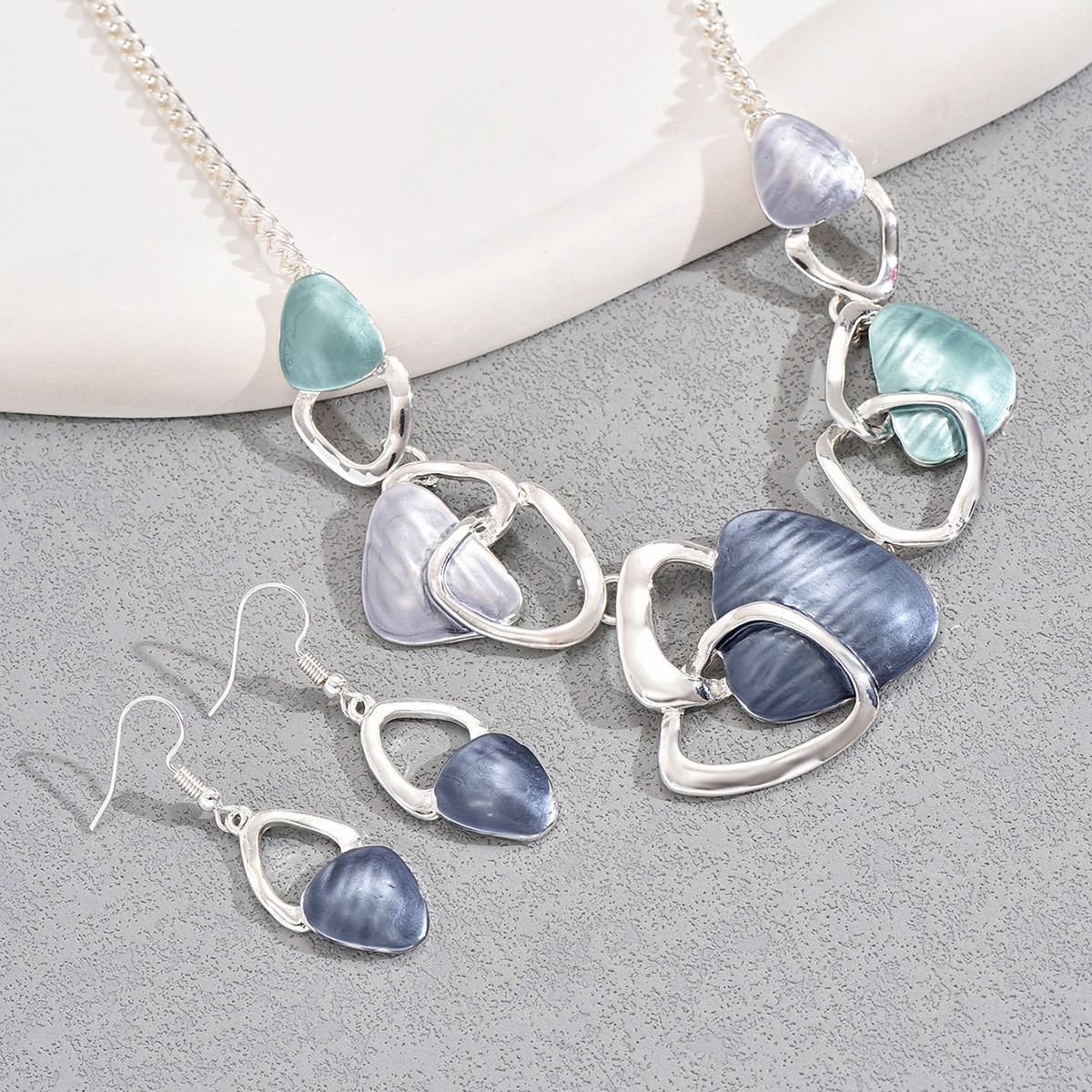 Oval Stone-Effect Necklace and Earrings Set