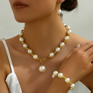 Pearl-Effect Necklace, Bracelet and Earrings Set